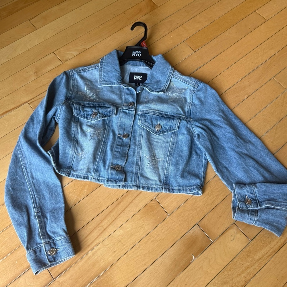 Madden NYC Blue Denim cropped Jacket - Picture 3 of 4